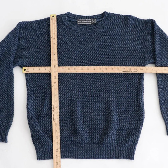 Vintage David Taylor Navy Fine Knit 3D Eclectic Grandpa V Neck Sweater Medium - Picture 3 of 9